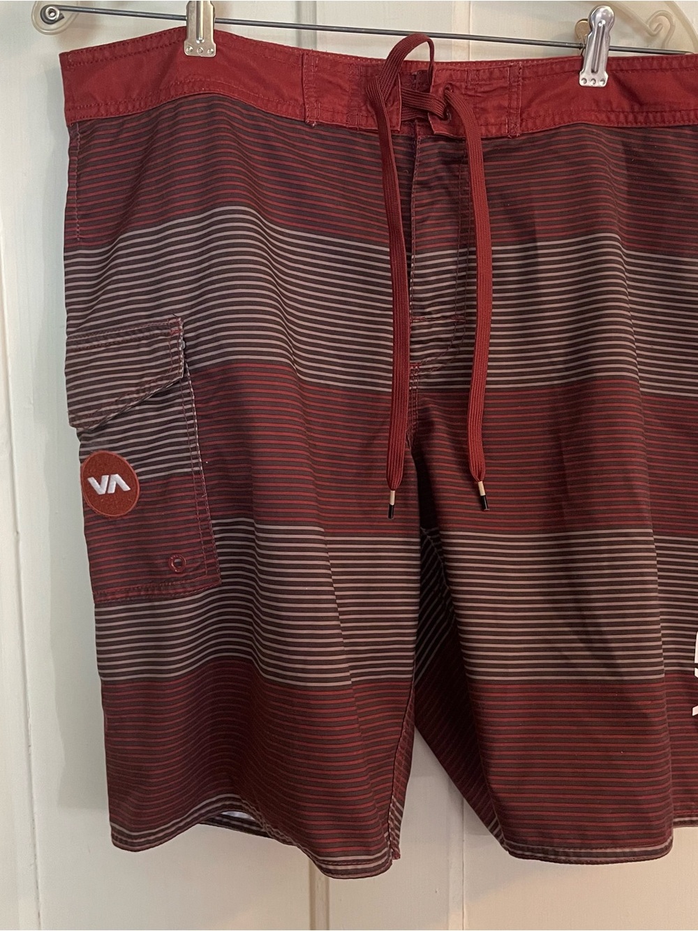 RVCA Men’s Red and Brown Striped Board Shorts